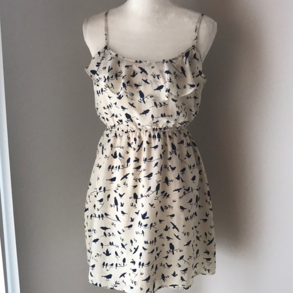 Bird print ruffle dress